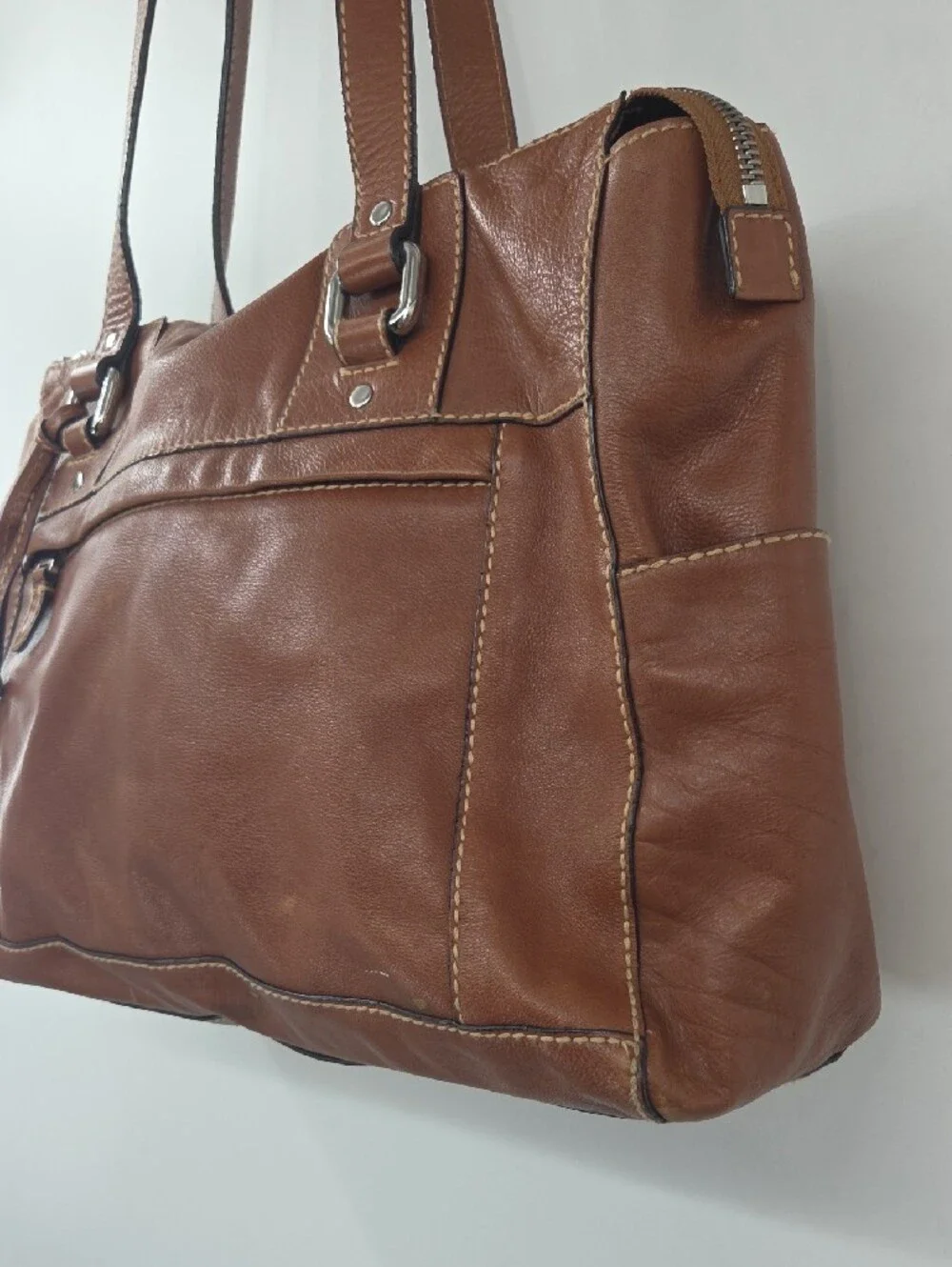 Large Fossil Tan Leather Shoulder Bag